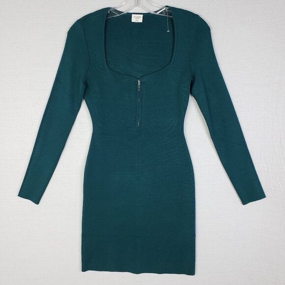 NWOT Abercrombie & Fitch Knit Mini Dress Long Sleeve Front Zip in Teal size SP - Picture 3 of 12